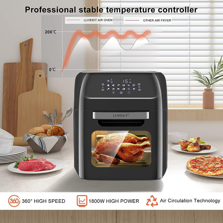 WOLTU 12L Large Air Fryer Oven 1800W Family Size Digital Air Fryer With Rotisserie Dehydrator 12 Presets 90 Minutes Timer Preheat Reheat Oil Less For Fry Roast Bake Grill 21 Recipes